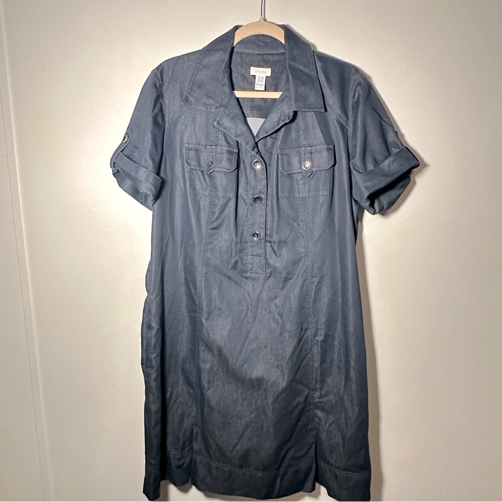 Chico's Navy Cotton Beachy Boho Shirt Dress Size 2.5 (Larg) Minimalist Lagenlook
